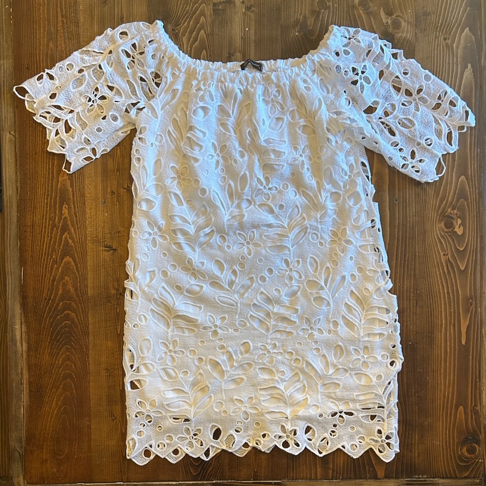 White Floral Trendy Sexy Off The Shoulder Dress Large